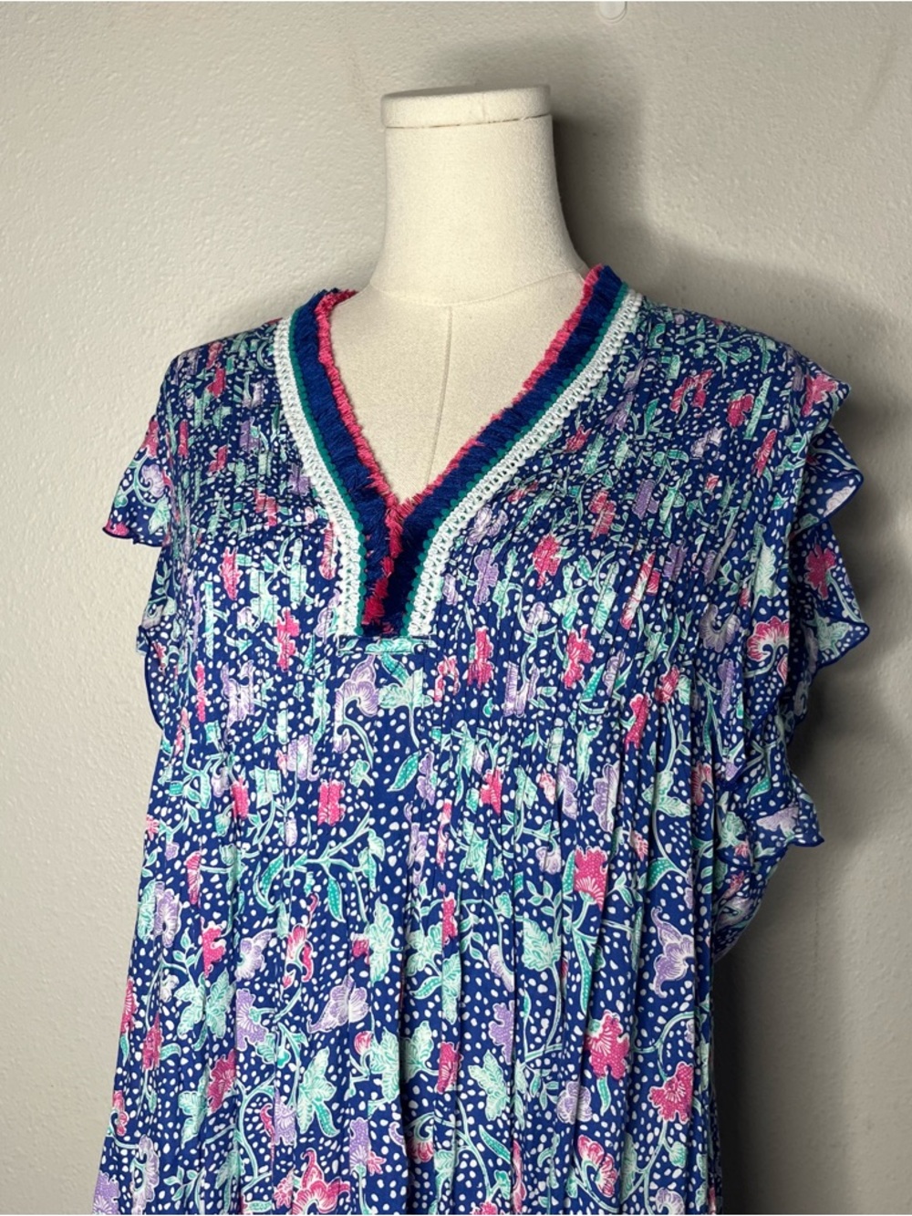 NEW Poupette St Barth Floral Lace Trim Sasha Mini Dress in Blue Clary Boho Chic - Picture 4 of 11